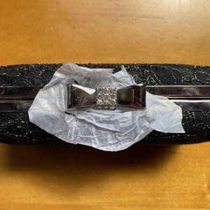 Brand New with tag Icing black with gold lace and sparkle bow clutch